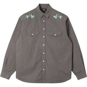 STAN RAY Washed Brown Grey Embroidered Grape Western Pearl Snap Shirt - M